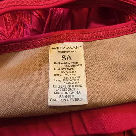 WEISSMAN sequin criss-cross dance leotard bright pink fringe skirt costume Sz Sm - Picture 7 of 8